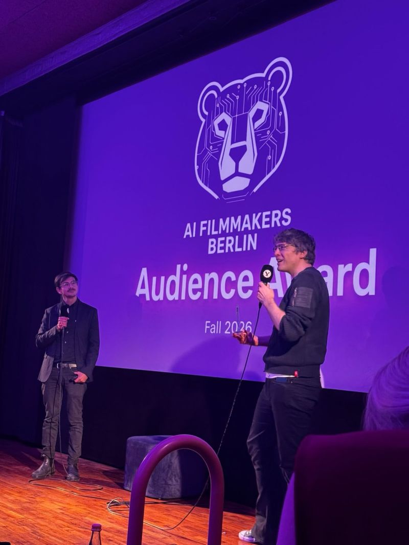 Announcing the AI Filmmakers Berlin Audience Award Fall 2026 on stage at Delphi LUX