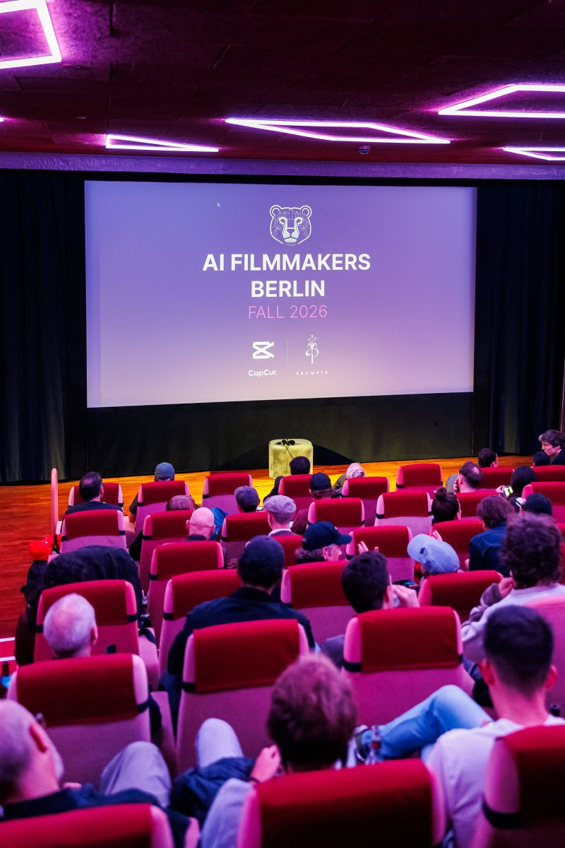 Guests taking their seats in front of the AI Filmmakers Berlin Fall 2026 screen