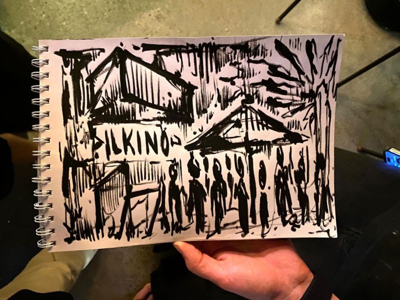 Ink sketch of the crowd in front of IL KINO